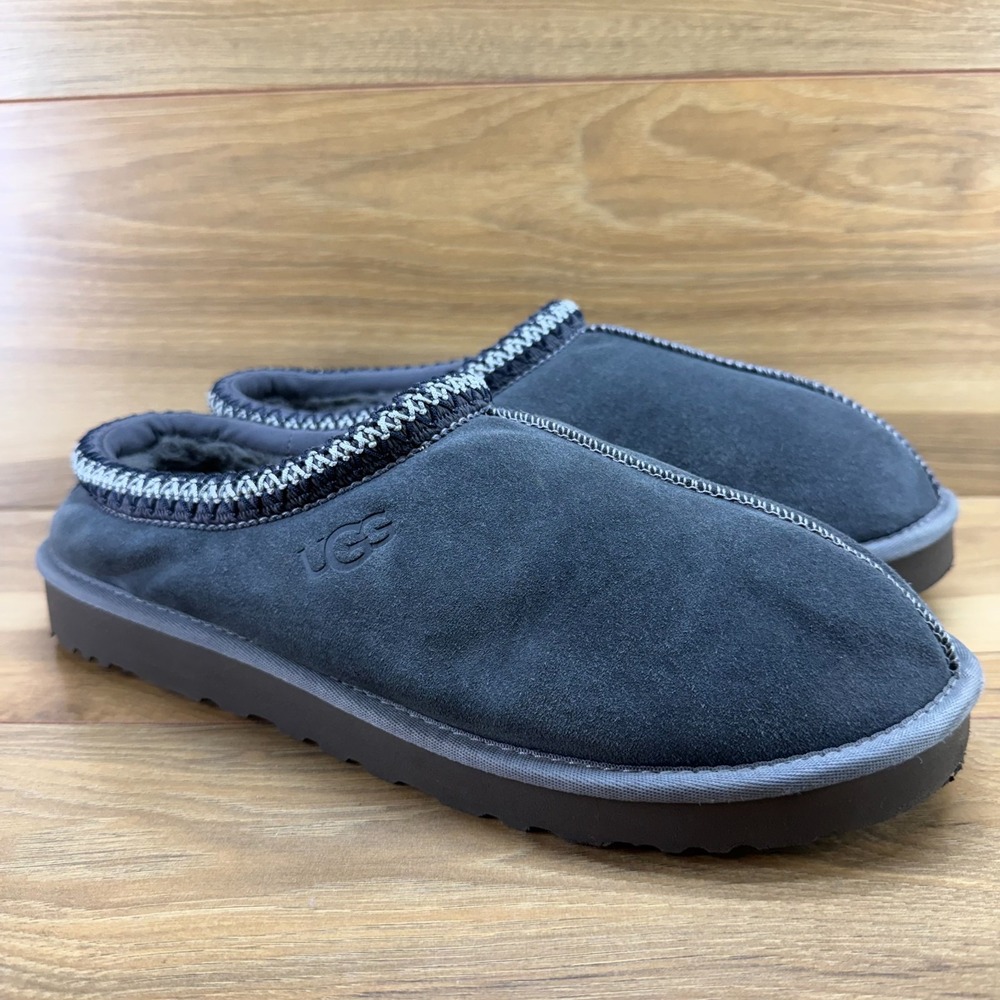 UGG Tasman Slippers Mens 13 Charcoal Gray Suede Sherpa Faux Fur Lined Cozy
